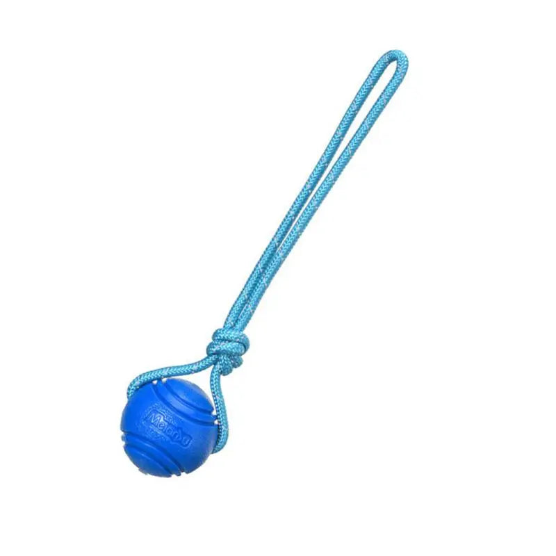 Dog ball toy with rope for fetch and tug games
