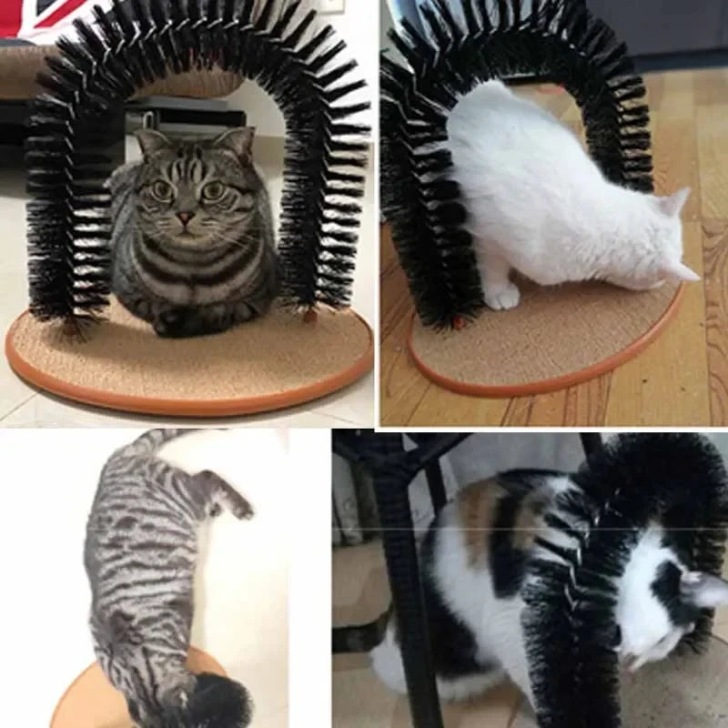 Self-grooming cat toy arch with massage brush