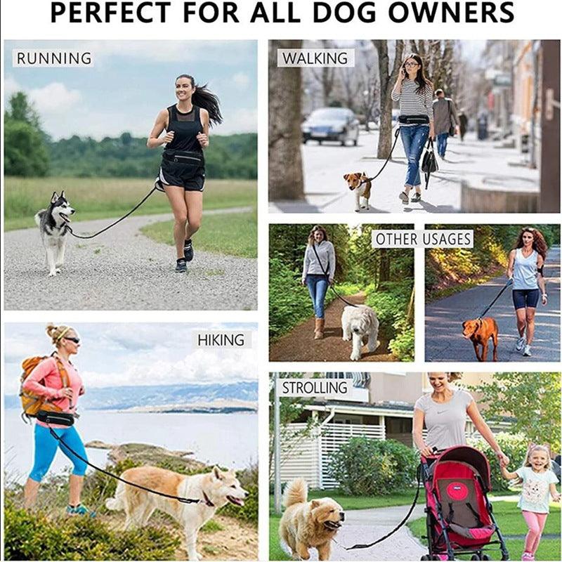 Hands-Free Dog Leash Belt with Bungee Leash, Phone & Water Bottle Holder-2