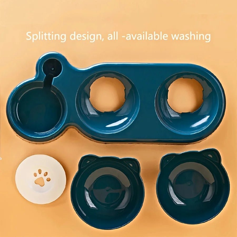 3-in-1 tilted pet bowl set with gravity water feeder