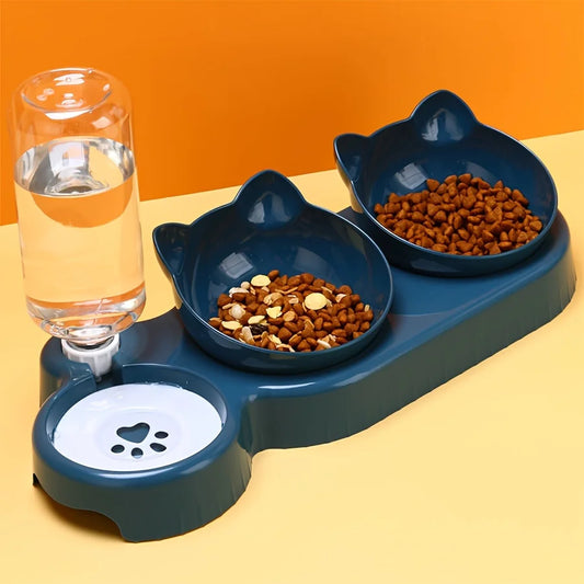 3-in-1 tilted pet bowl set with gravity water feeder