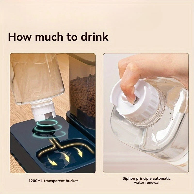 Automatic pet drinker with food bowl