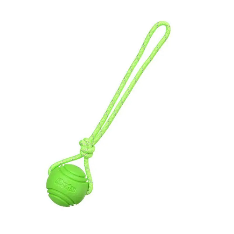 Dog ball toy with rope for fetch and tug games