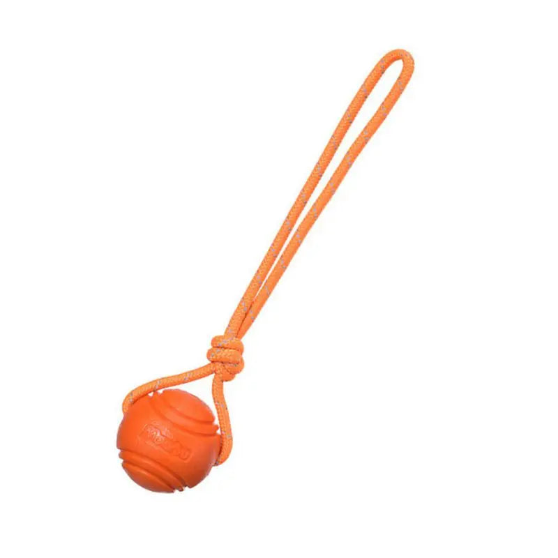 Dog ball toy with rope for fetch and tug games