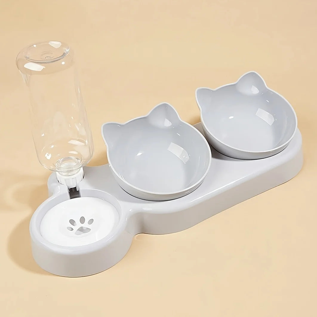 Pet feeding bowl with gravity water bottle