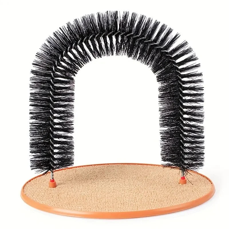 Cat grooming arch with scratching pad
