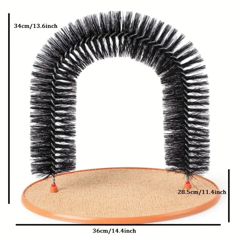 Cat grooming arch with scratching pad