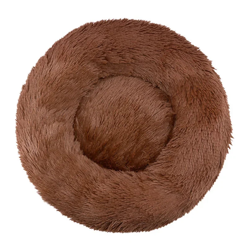Cozy calming dog bed with long plush fabric