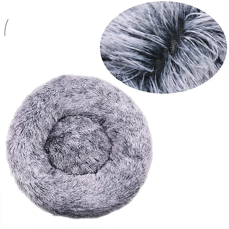 Cozy calming dog bed with long plush fabric