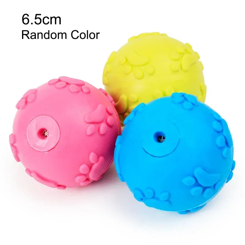 Three colorful textured balls (pink, yellow, blue) on a white background with text indicating size and color randomness.