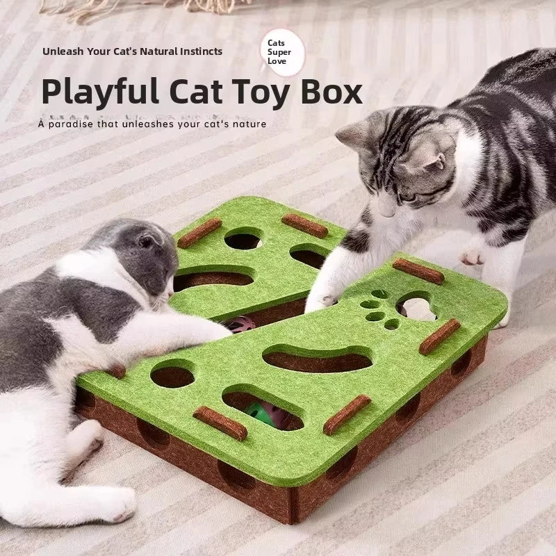 Felt cat puzzle box toy with ball