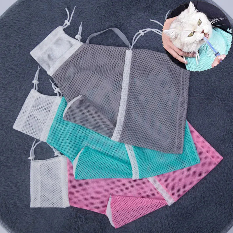 Mesh Cat Grooming Shower Bag Polyester Wash Mesh Bags Adjustable Cats Restraint Bag Prevent Scratching For Bathing Nail Trimming