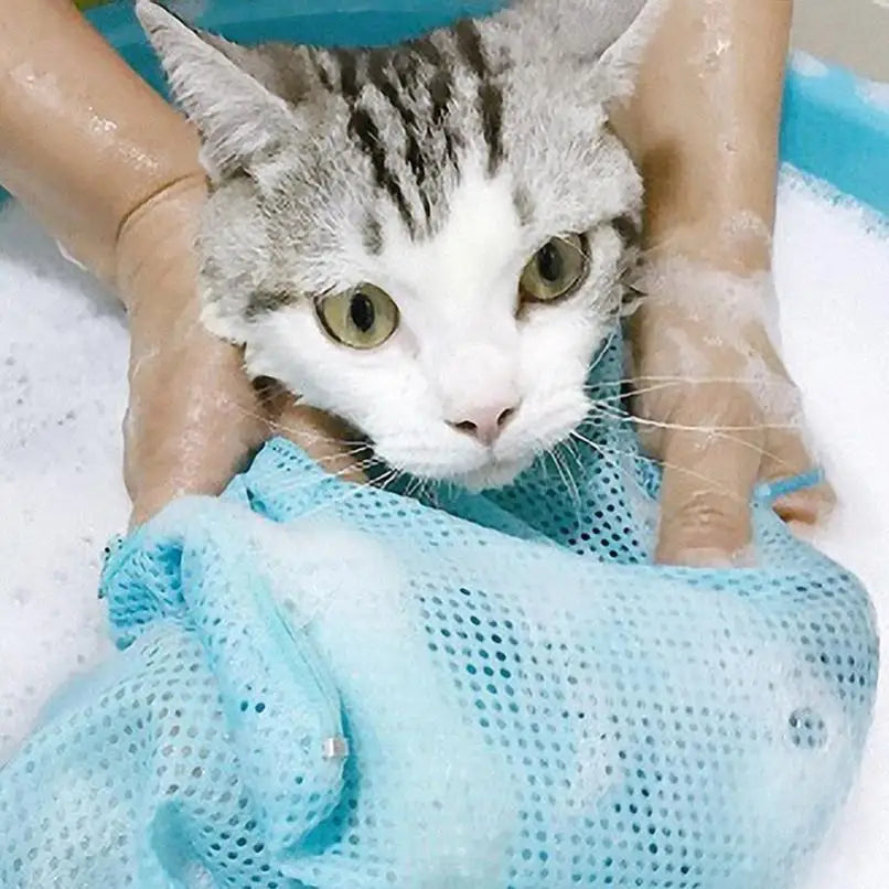 Mesh Cat Grooming Shower Bag Polyester Wash Mesh Bags Adjustable Cats Restraint Bag Prevent Scratching For Bathing Nail Trimming