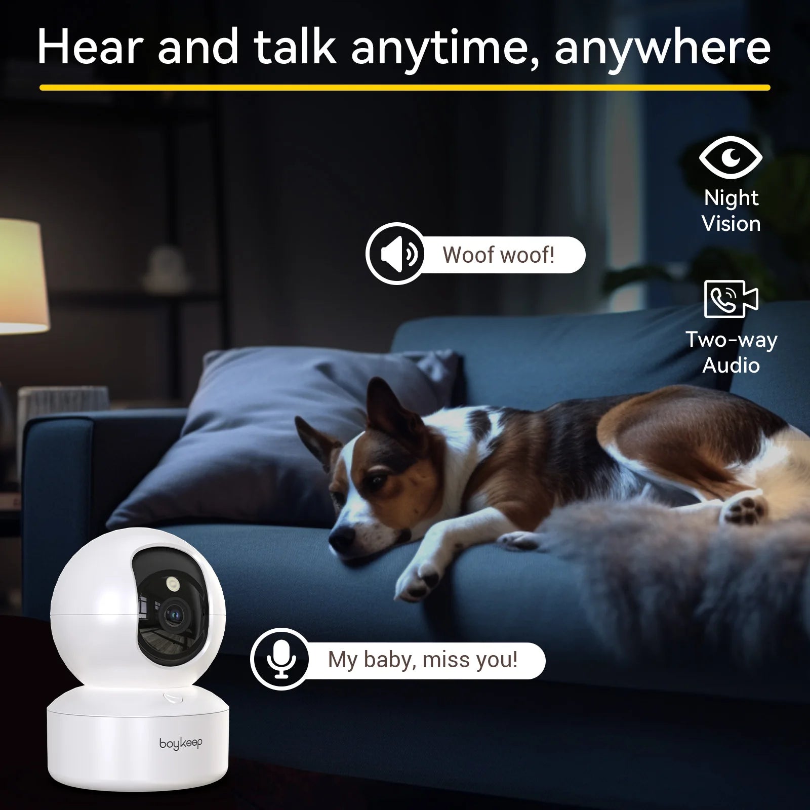 Indoor pet camera with two-way audio