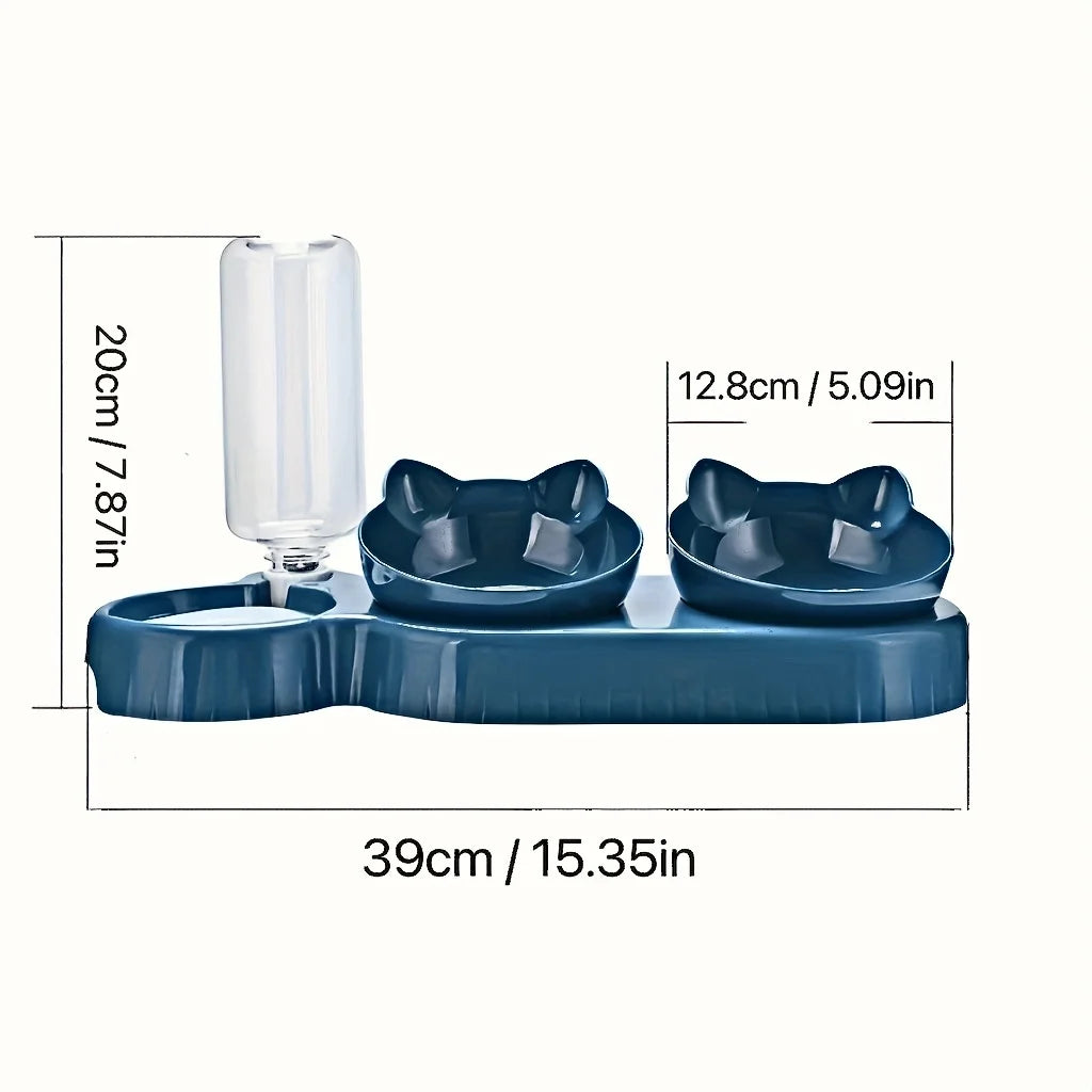 Pet feeding bowl with gravity water bottle