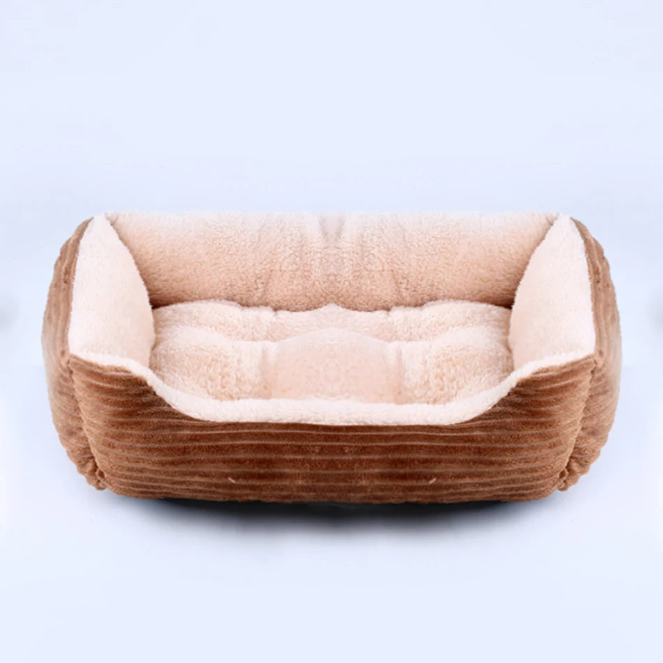 Pet bed with plush interior on a light blue background