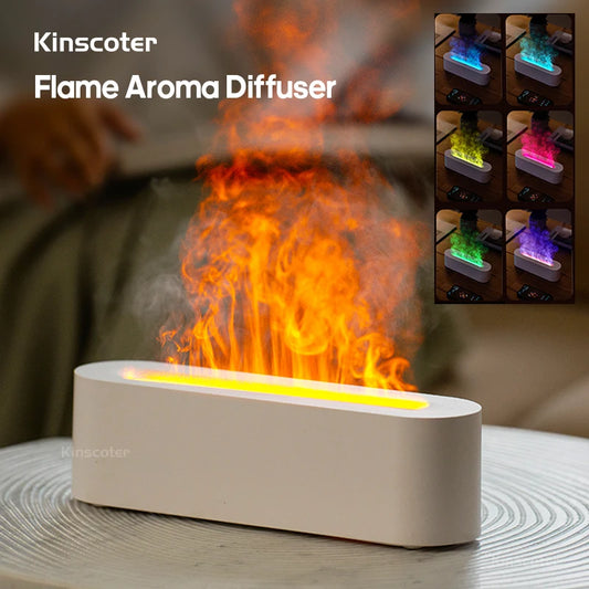 KINSCOTER Essential Oil Aroma Diffuser Flame Air Humidifier Ultrasonic Cool Mist Difusor with  RGB Realistic Fire Night Light