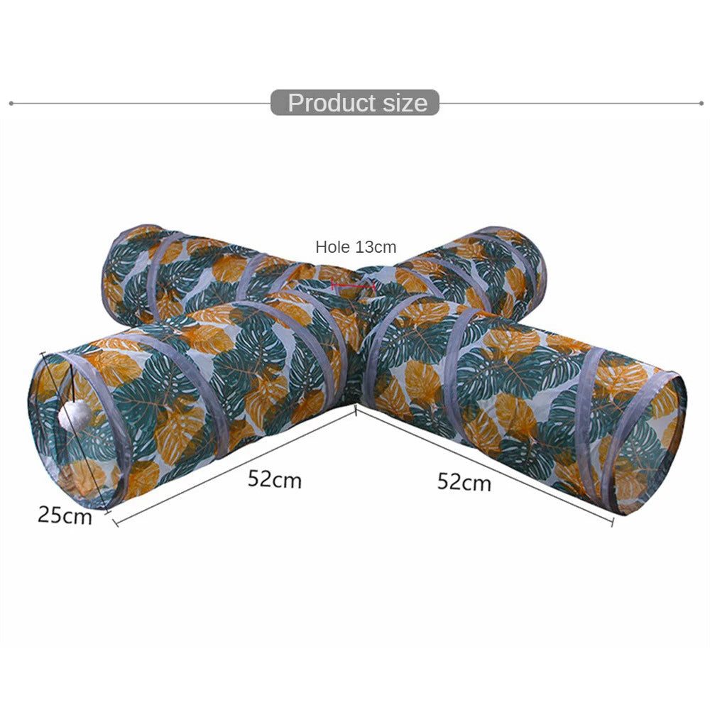 Cats Tunnel Foldable Pet Cat Toys Kitty Pet Training Interactive Fun Toy Leaf Print Tunnel Bored Kitten Rabbit Play Tunnel Tube