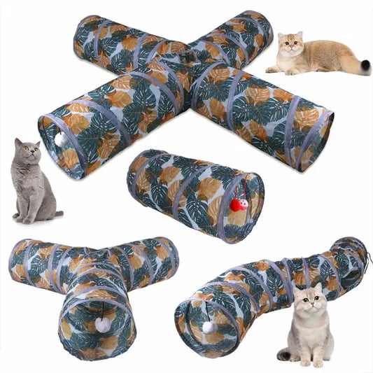 Cats Tunnel Foldable Pet Cat Toys Kitty Pet Training Interactive Fun Toy Leaf Print Tunnel Bored Kitten Rabbit Play Tunnel Tube