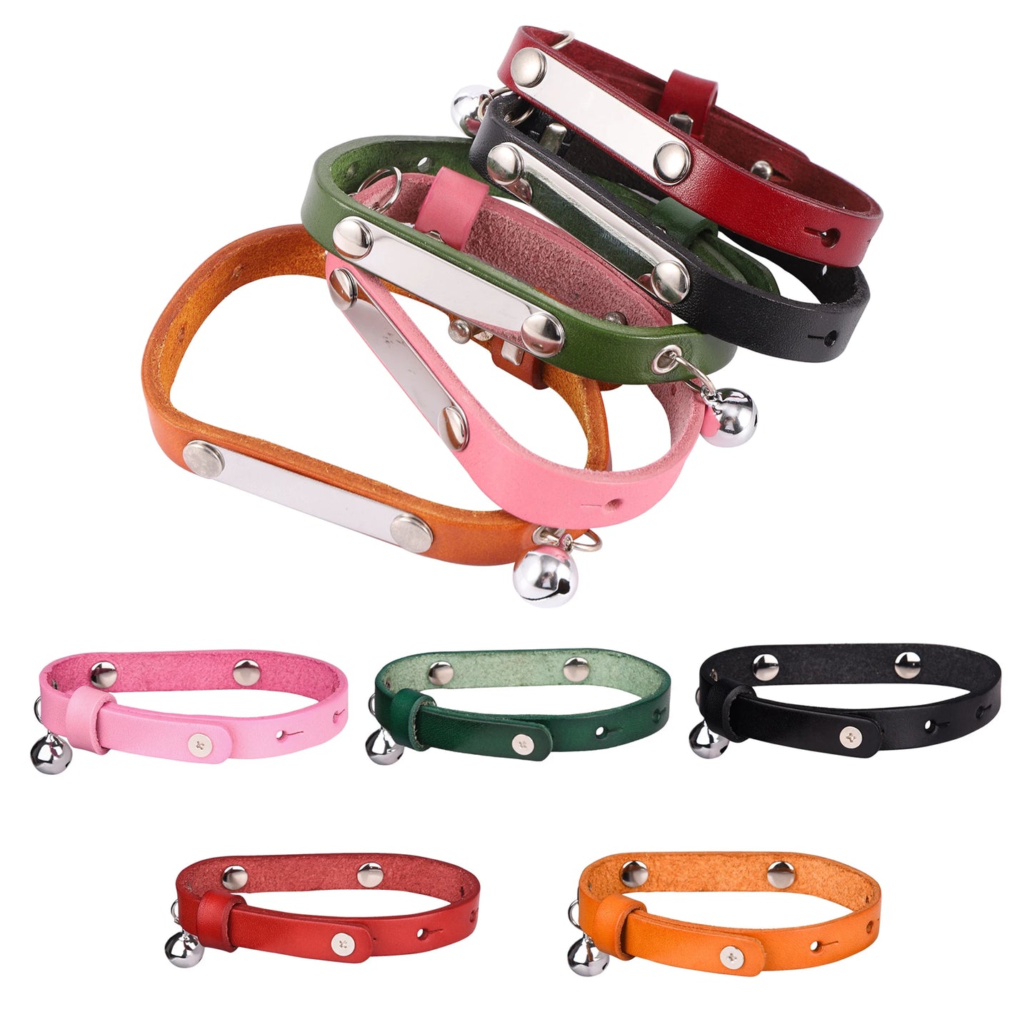 1 Pc Pet Cat Collar Personalized Antiloss Diy Custom Adjustable Leather Cat Collar With Bell Kitten Collar S/M/L Pet Accessories