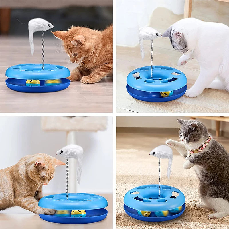 Funny Cat Toys for Indoor Cats Interactive Kitten Toys Roller Tracks with Mouse Spring Pet Toy with Exercise Balls Teaser Mouse