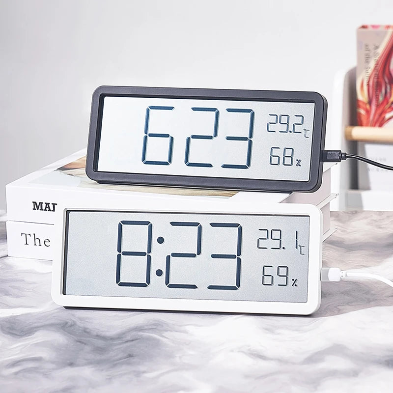 Big Digital Led Wall Clock Alarm with Calendar,Smart Brightness,Humidity,Temperature Thermometer.Modern Home Decor