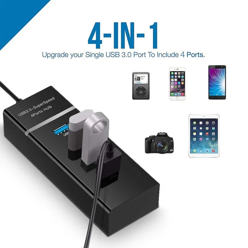 USB 3.0 multi port hub, 5Gbps, 4-port high-speed USB splitter adapter suitable for PCs, computer accessories