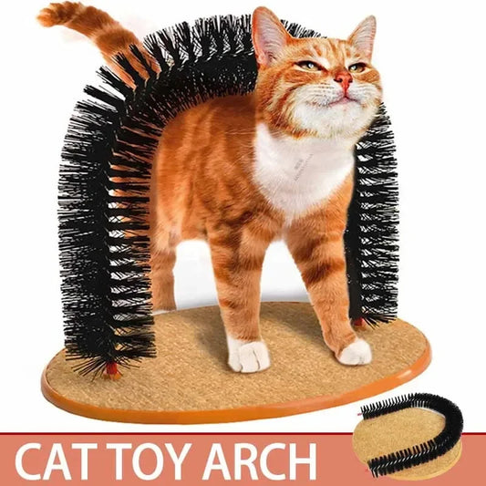 Self-grooming cat toy arch with massage brush