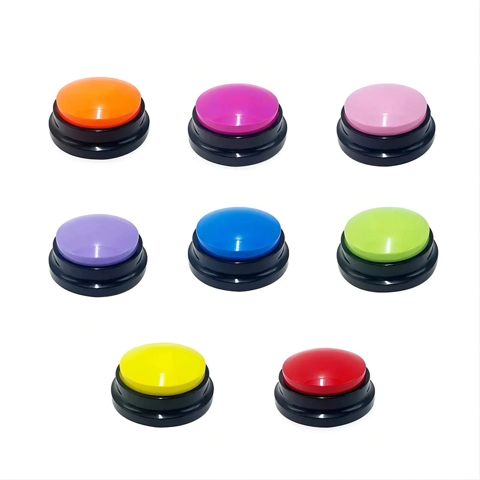 Set of colorful buttons with black bases on a white background
