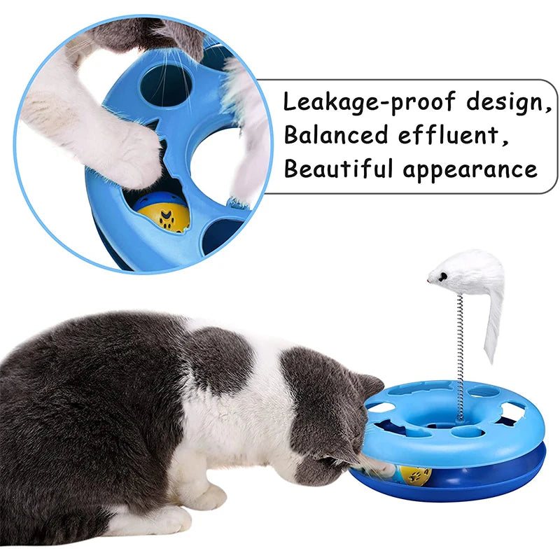 Funny Cat Toys for Indoor Cats Interactive Kitten Toys Roller Tracks with Mouse Spring Pet Toy with Exercise Balls Teaser Mouse