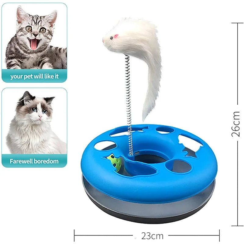 Funny Cat Toys for Indoor Cats Interactive Kitten Toys Roller Tracks with Mouse Spring Pet Toy with Exercise Balls Teaser Mouse