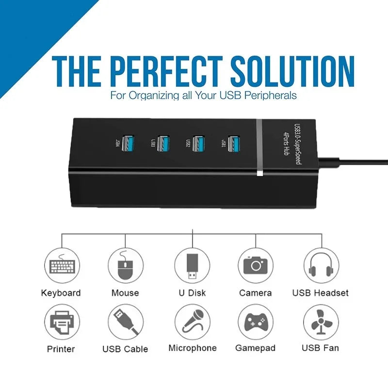 USB 3.0 multi port hub, 5Gbps, 4-port high-speed USB splitter adapter suitable for PCs, computer accessories