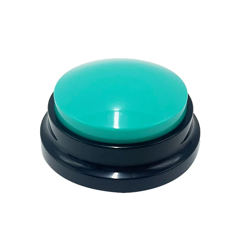 Turquoise button with black base on a white background