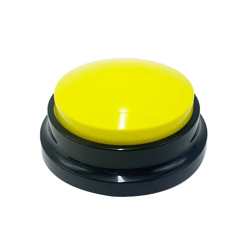 Yellow button with black base on a white background
