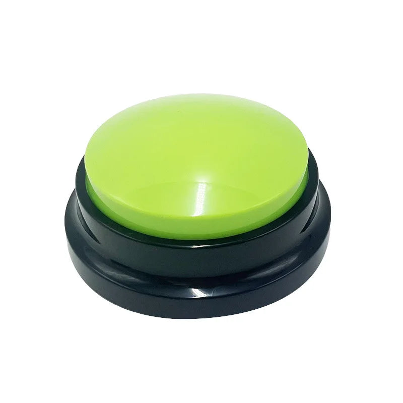Green button with black base on a white background