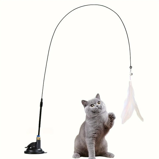 Interactive cat teaser wand with bell and feather