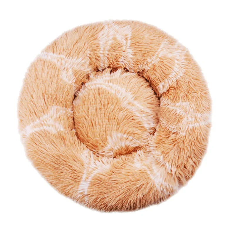 Cozy calming dog bed with long plush fabric