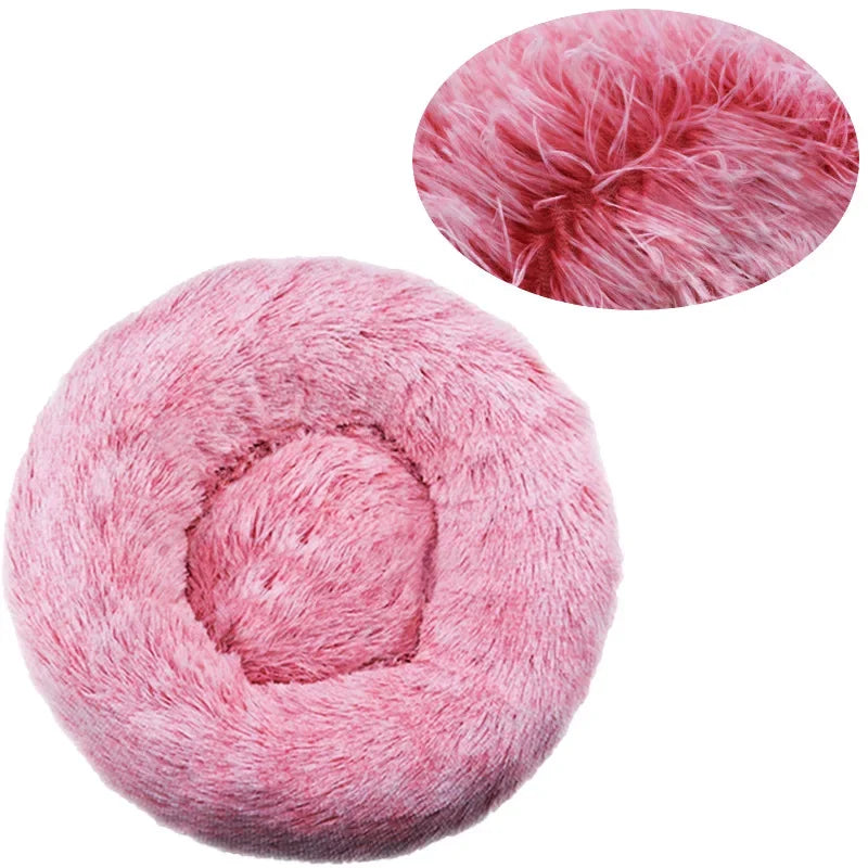Cozy calming dog bed with long plush fabric