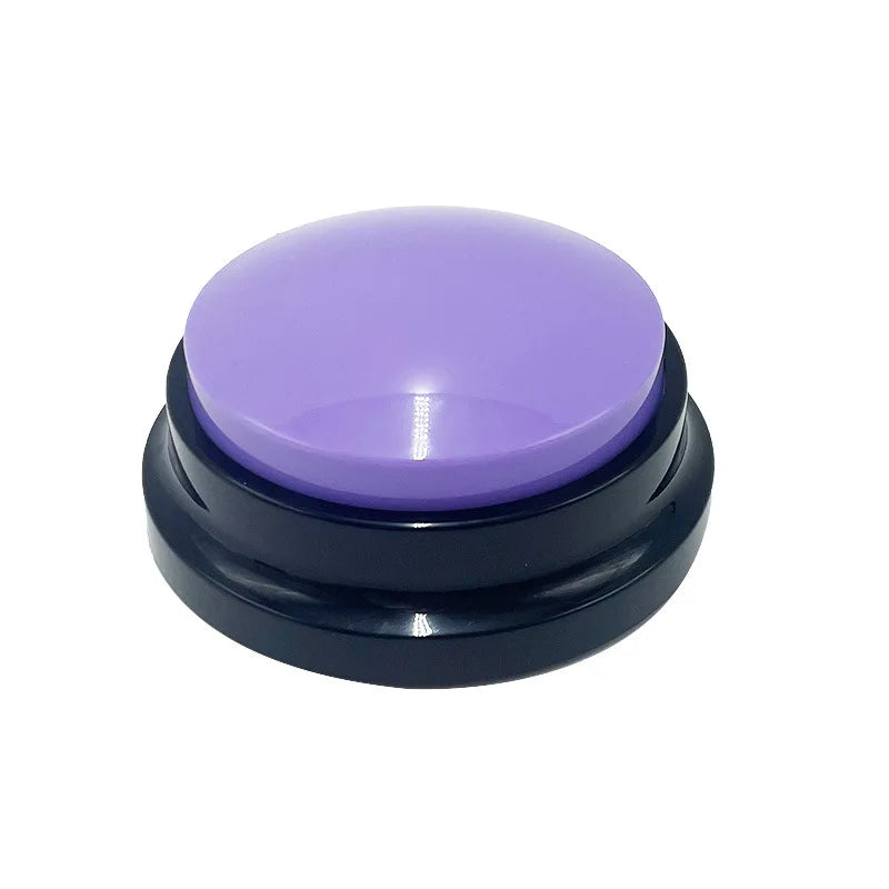 Purple button with black base on a white background