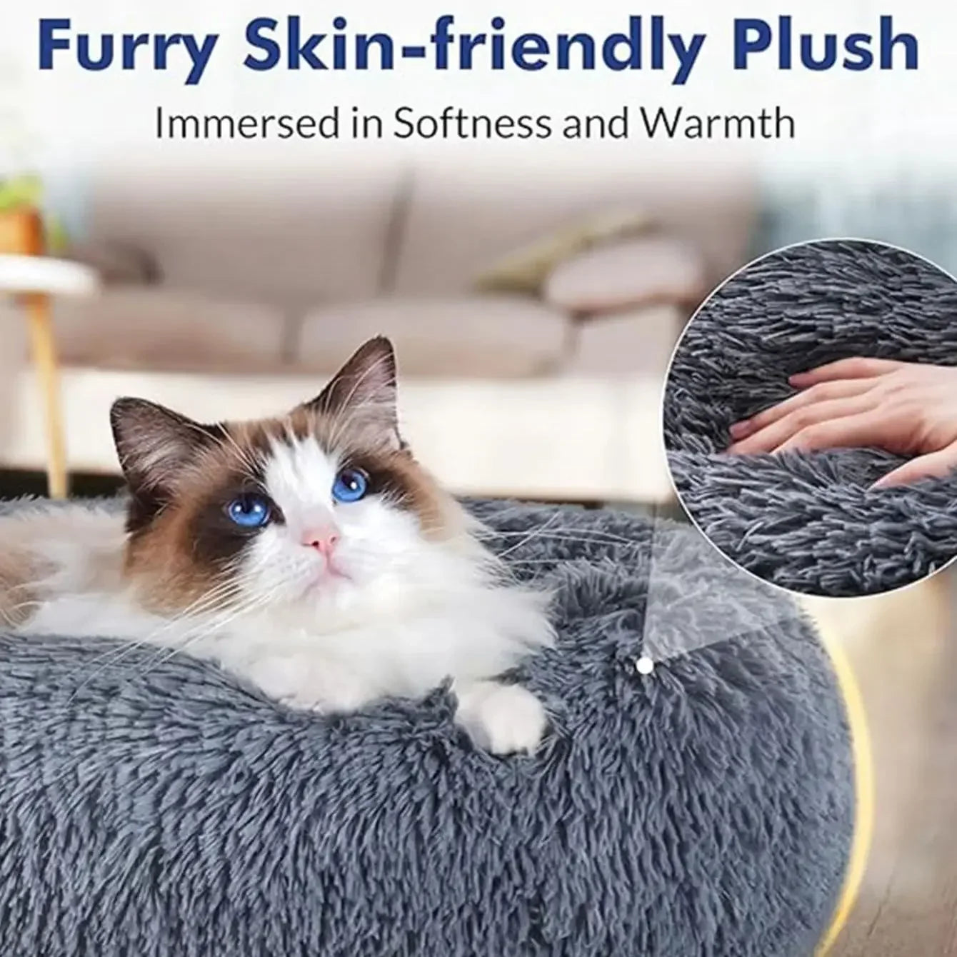 Ultra-soft round plush pet bed for dogs and cats