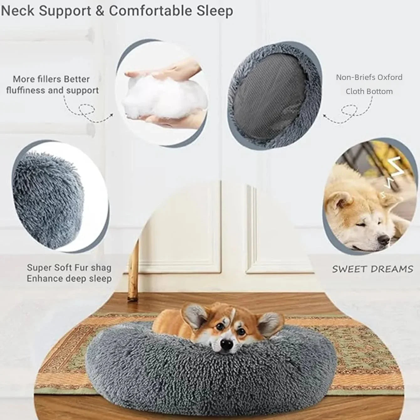 Ultra-soft round plush pet bed for dogs and cats