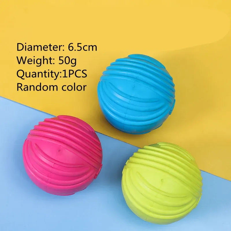 Three colorful textured balls on a yellow and blue background with product details.