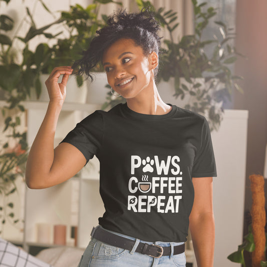 Paws Coffee Repeat short-sleeve unisex t-shirt