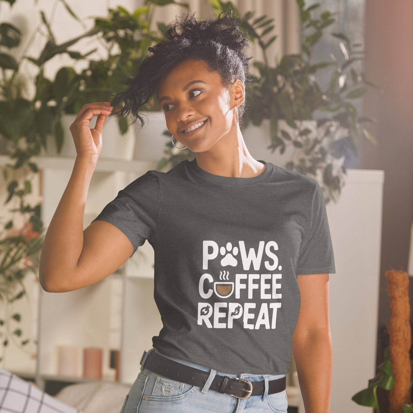 Paws Coffee Repeat short-sleeve unisex t-shirt