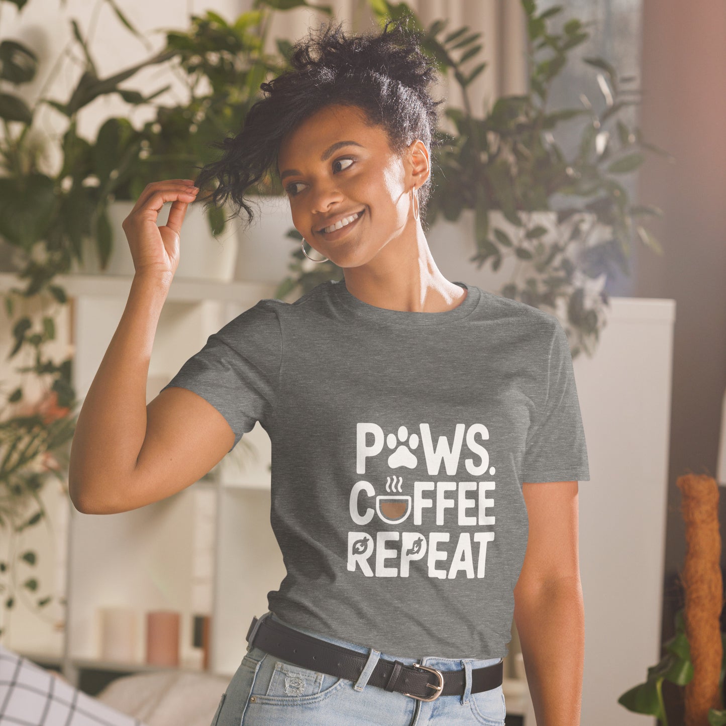 Paws Coffee Repeat short-sleeve unisex t-shirt