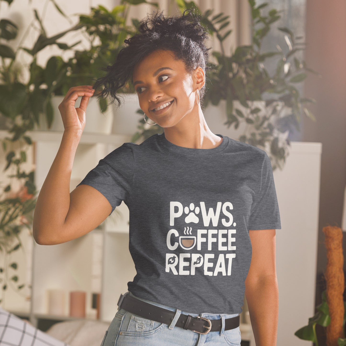 Paws Coffee Repeat short-sleeve unisex t-shirt