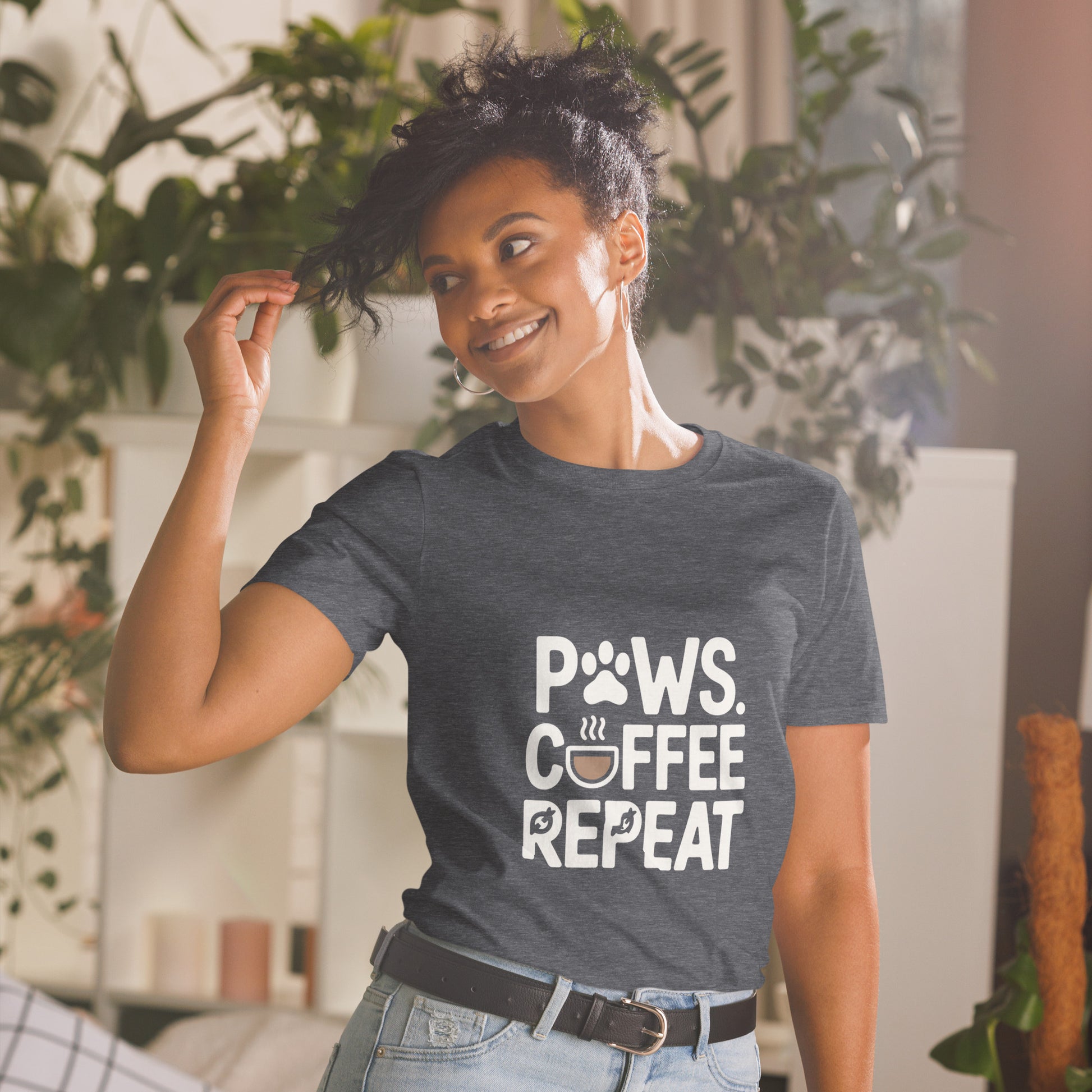 Paws Coffee Repeat short-sleeve unisex t-shirt
