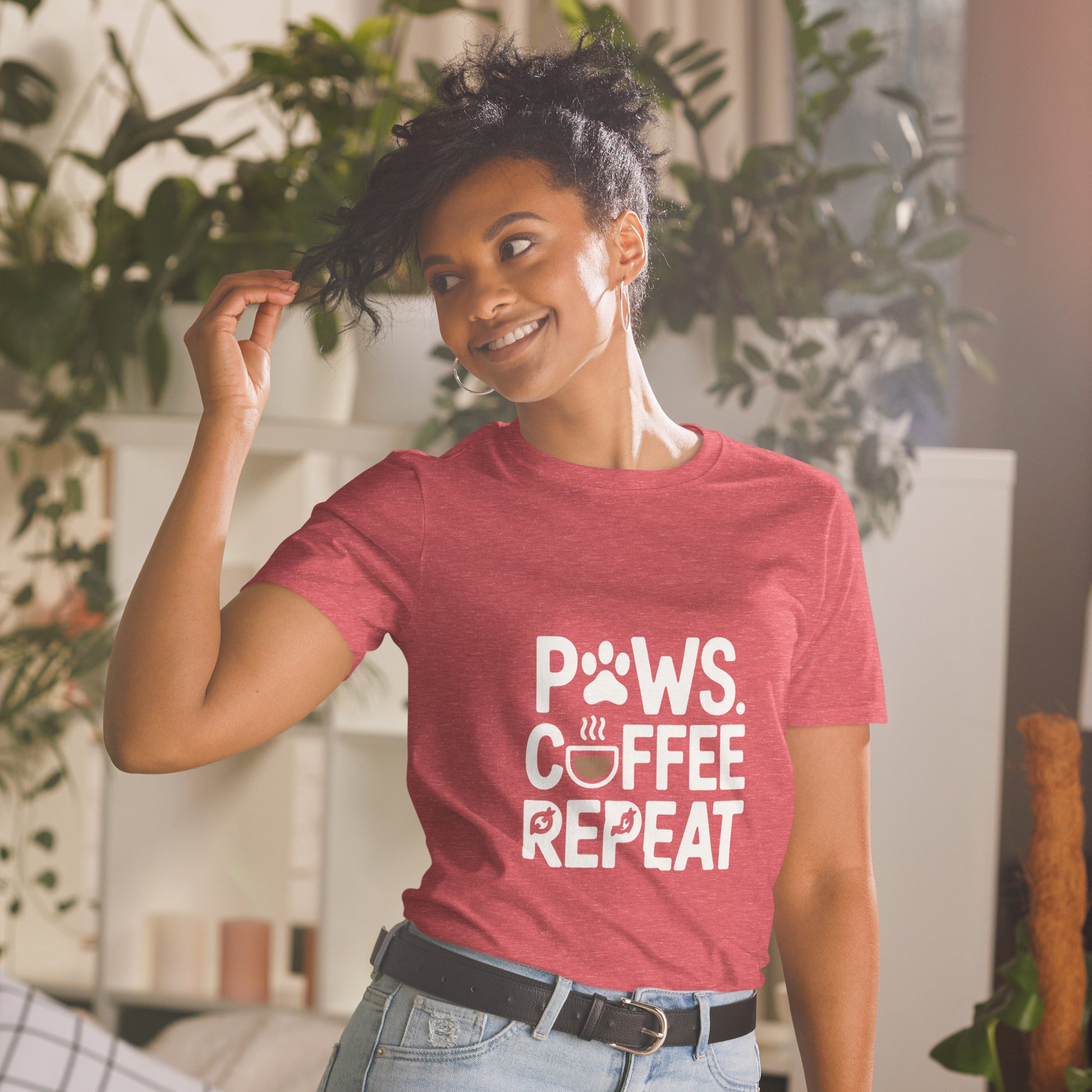Paws Coffee Repeat short-sleeve unisex t-shirt