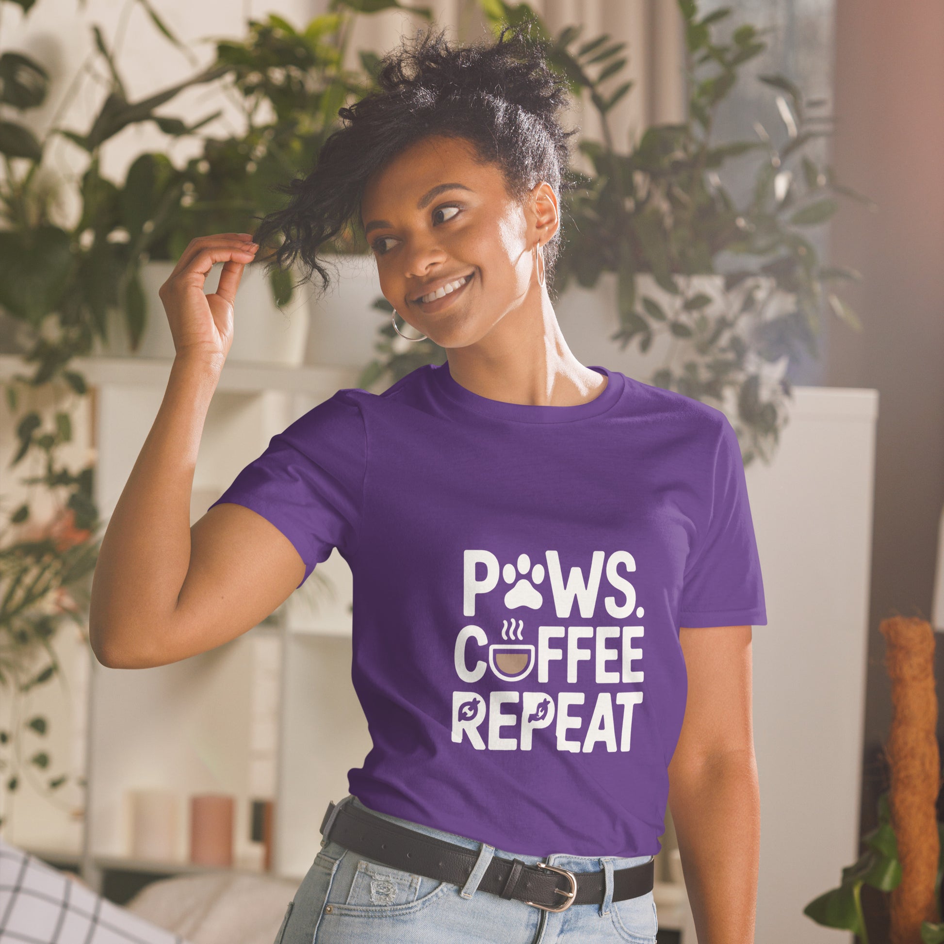 Paws Coffee Repeat short-sleeve unisex t-shirt