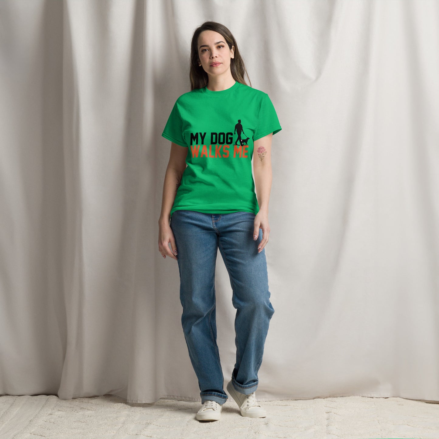 My Dog Walks Me unisex cotton t-shirt